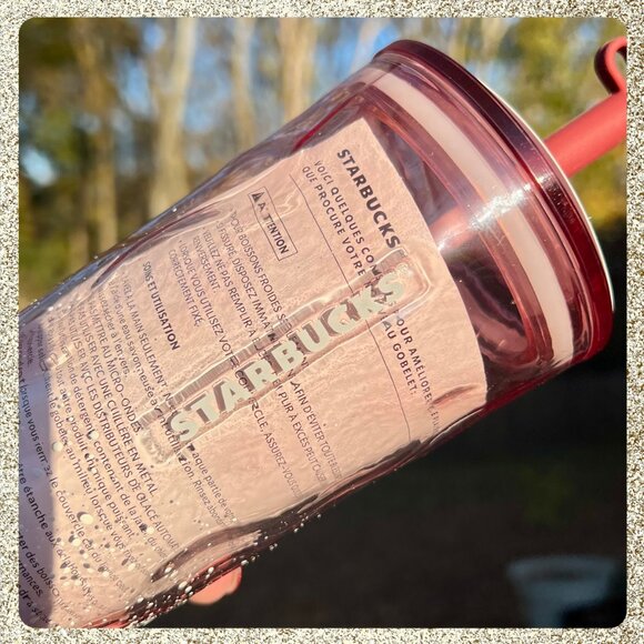 🎄🎀 NWT Starbucks 2025 Holiday Pink/Mauve Speckled Glass Tumbler w/ Bow Topper - Picture 8 of 10